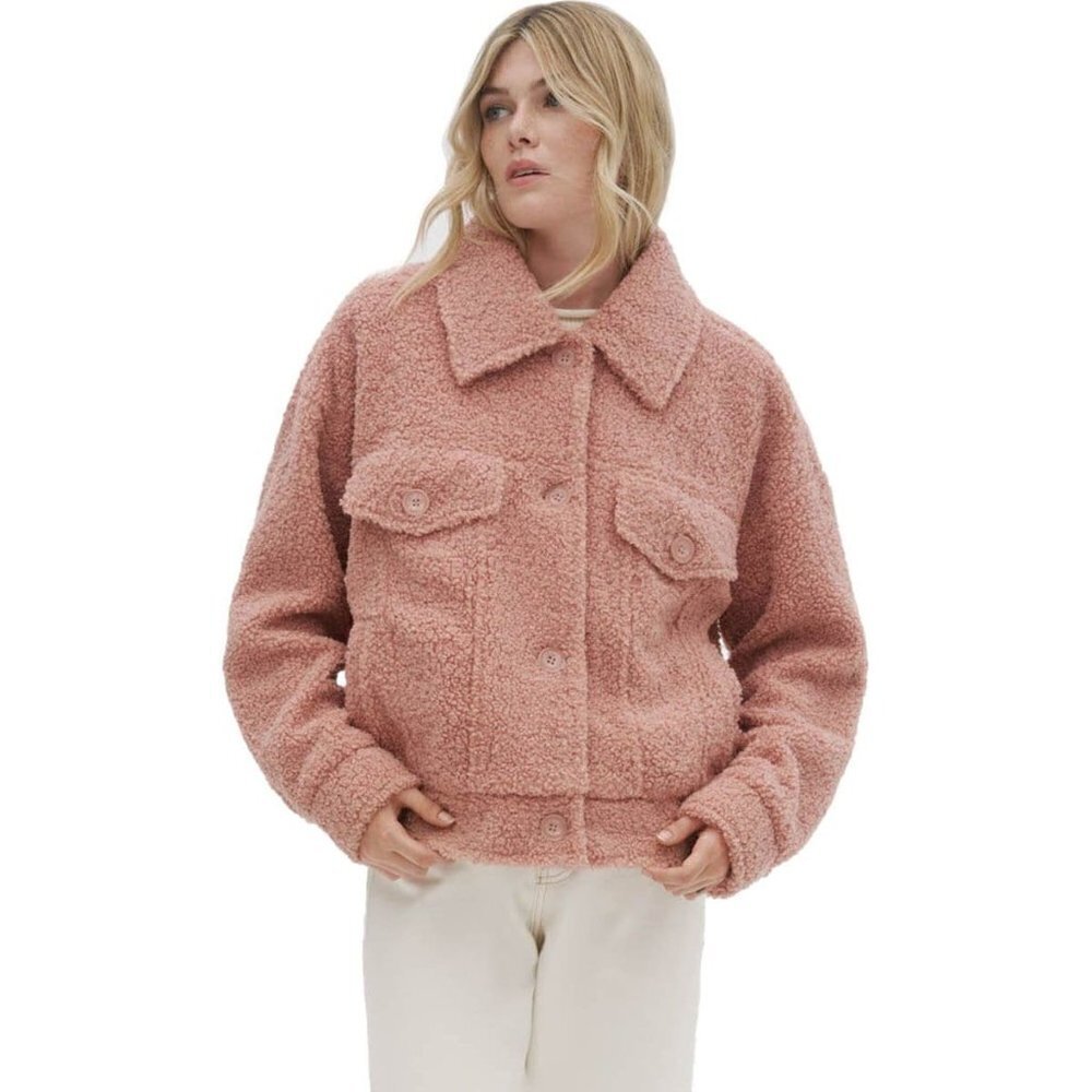 NOIZE Women's Pink Rose Miley Teddy Trucker Jacket Size M